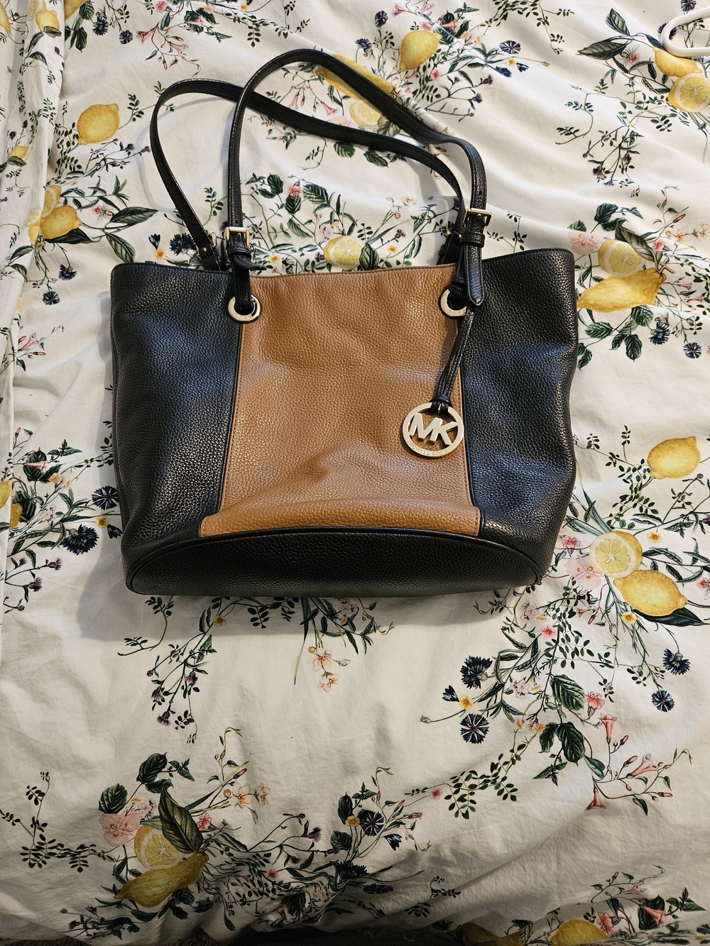 Michael Kors Black and Brown Pebbled Leather Tote